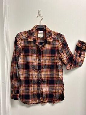 American Eagle Ahh-mazingly Soft Plaid Boyfriend Shirt in Rust, Navy & Cream